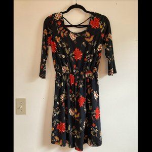 Black Floral Dress with Criss Cross back